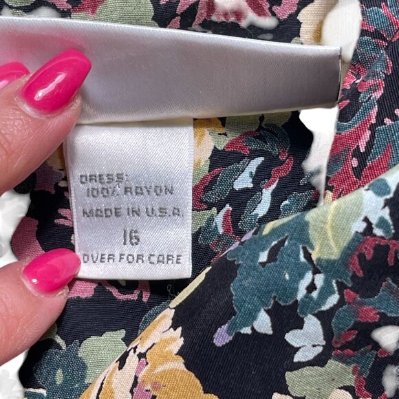 VTG 80s Puff Sleeve Floral Button Up Maxi Dress Sz 16 Cottage Shoulder Pads Boho - Picture 10 of 11